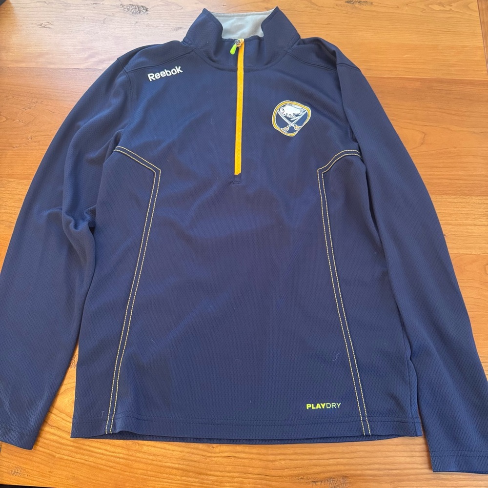 Sabres Hockey Team Reebok Navy Pullover with Yellow Accents size small